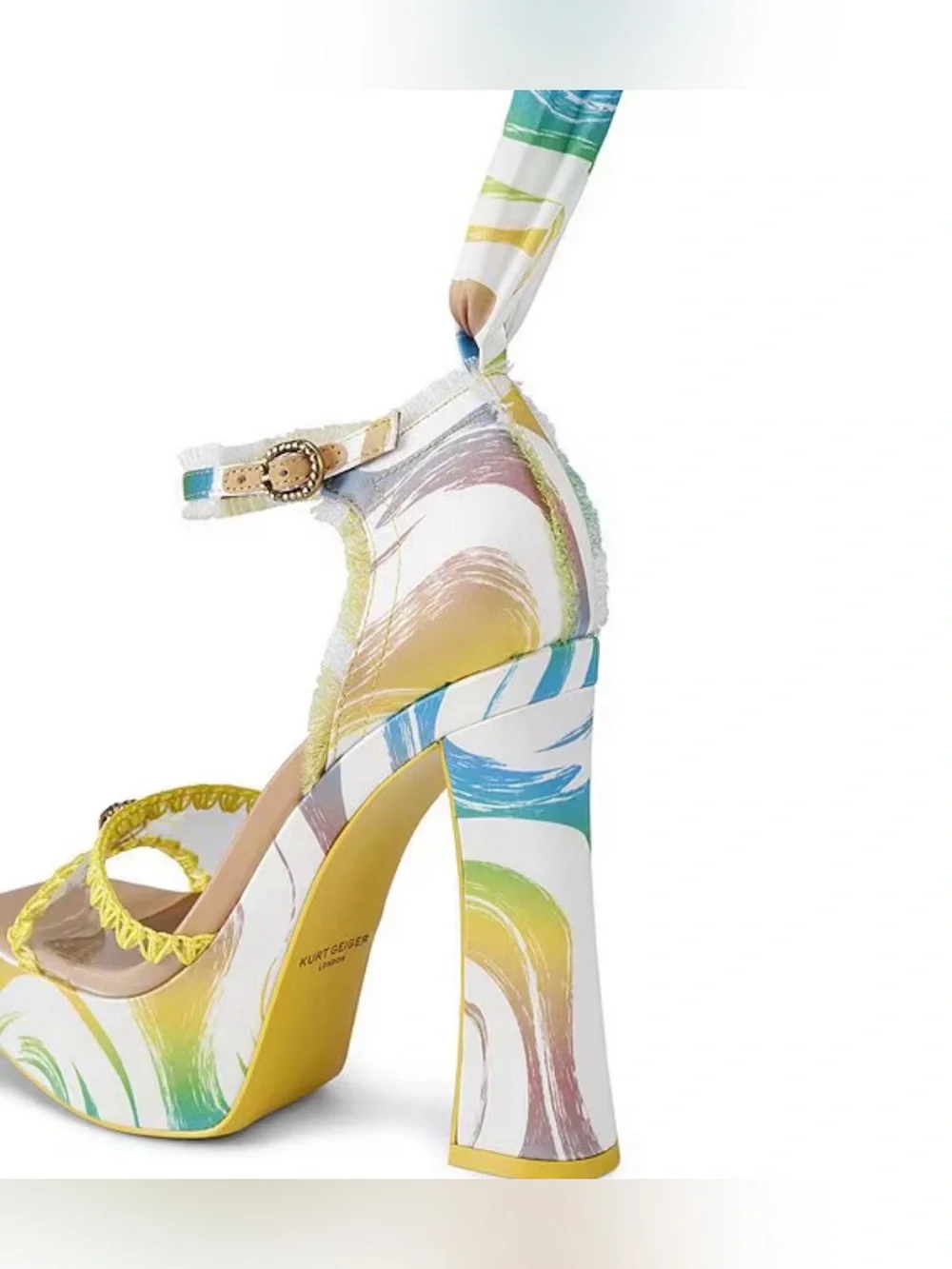 Kurt Geiger Cabana Vinyl Printed Ankle Tie Platform Dress Sandals - Picture 4 of 7